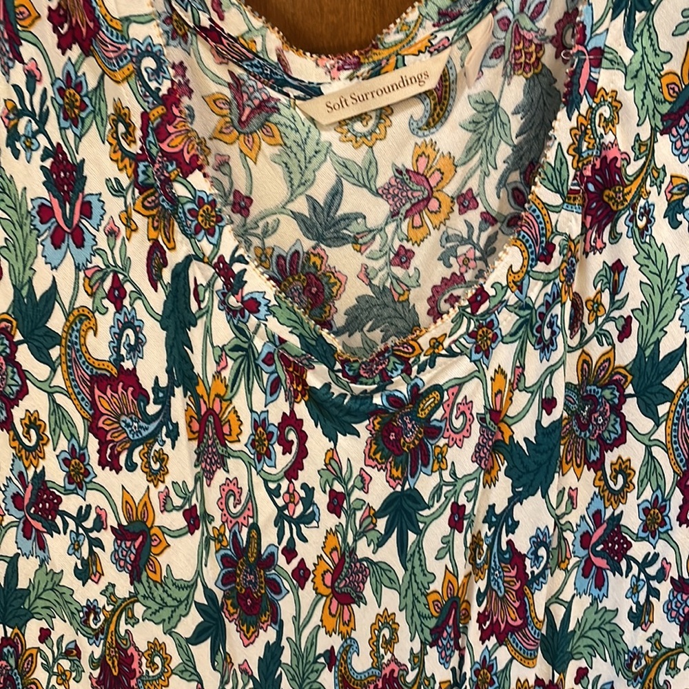 Soft Surroundings Floral Maxi Dress in White with Teal, Rust, and Purple - Picture 3 of 5
